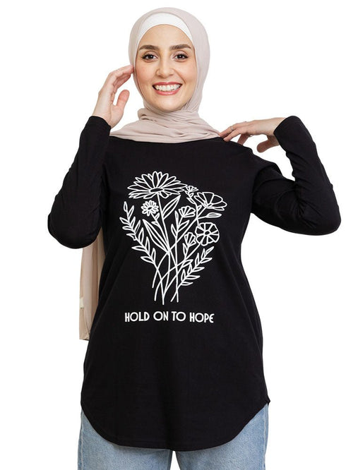 Black Printed Long - Sleeve Design 4 - Khotwh